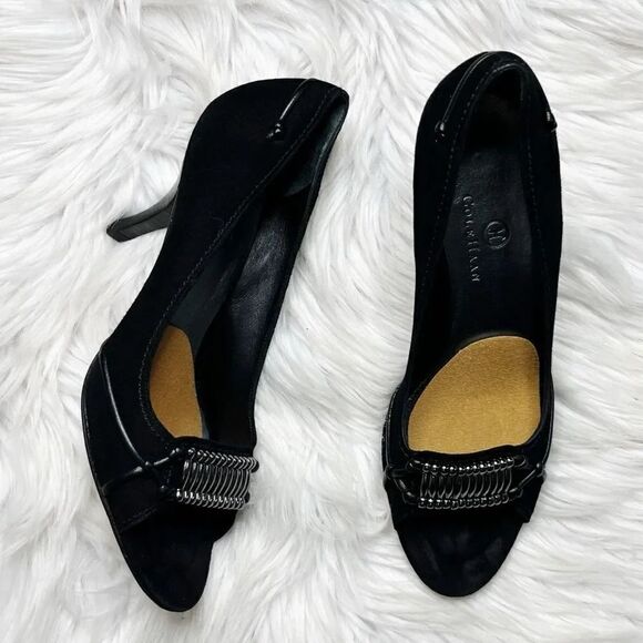 Cole Haan Velvet Peep Toe Pumps Black Size 8.5 - Picture 1 of 8